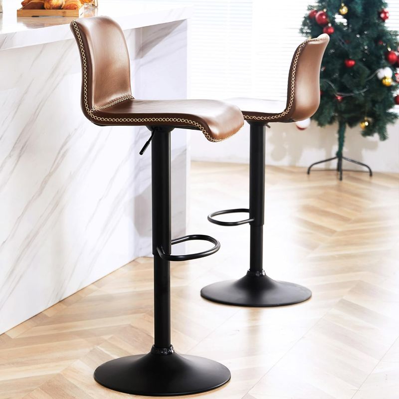 Photo 1 of (READ FULL POST) HeuGah Swivel Bar Stools Set of 2, Counter Height Bar Stools with Back, Adjustable Bar Stools 24" to 32", Brown Faux Leather Bar Stools for Kitchen Island (Brown, Set of 2 (24'' to 32''))
