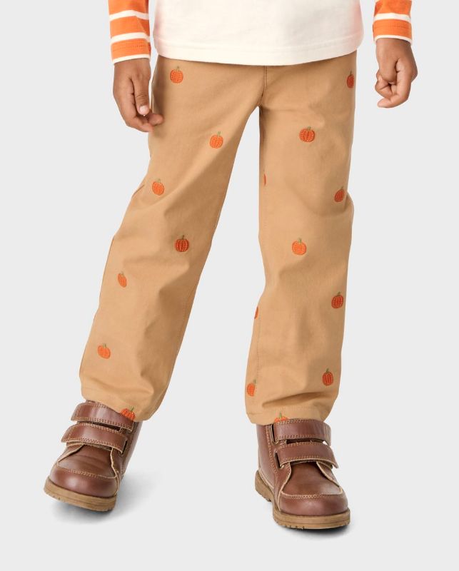 Photo 1 of Gymboree | Boys | Schiffli Pumpkin Twill Chino Pants - Lil' Pumpkin in Brown | Size 18-24 M | Cotton/Spandex/Cotton Twill