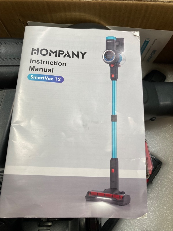 Photo 3 of ***MISSING BATTERY AND CHARGER*** HOMPANY Cordless Vacuum Cleaner, 450W/35Kpa Stick Vacuum with Self-Standing, Max 55 Mins Runtime, Vacuum Cleaner for Home with LED Screen, Upgraded Floor Brush for Carpet/Pet Hair/Hardwood Floor Cyan