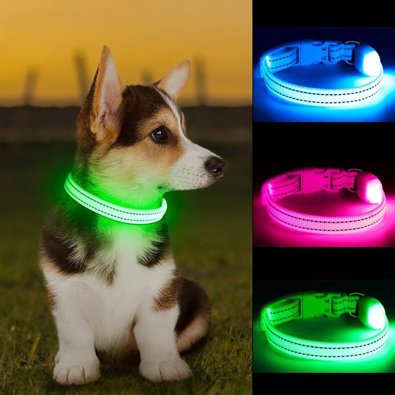 Photo 1 of ***2 PACK*** KOSKILL Light Up Dog Collar at Night, Led Dog Collar Adjustable, Lighted Dog Collar Rechargeable Waterproof, Dog Lights for Night Walking, Glow in The Dark Dog Collars Light for X-SMALL DOGS