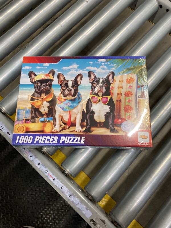 Photo 2 of 1000 Pieces Puzzle for Adults - Dogs Puzzle - Featuring a Fun Beach Traveltime Image of 3 Brothers - Thick, Sturdy Pieces Challenging Family Activity Great Gift Idea, 29 x 20 inches Beach Dogs