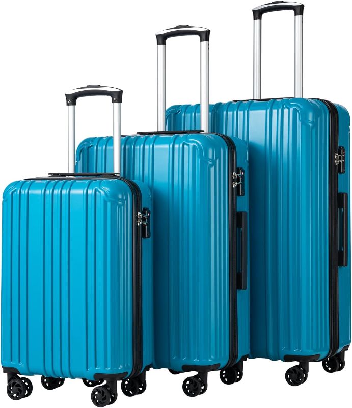 Photo 1 of COOLIFE Luggage Expandable Suitcase PC+ABS 3 Piece Set with TSA Lock Spinner Carry on 20in24in28in (Turquoise Blue, 3 piece set)
