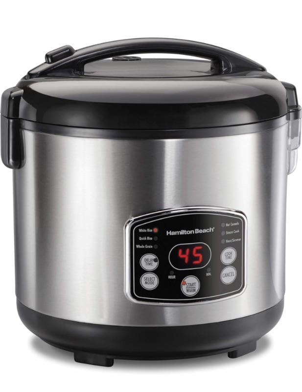 Photo 1 of Hamilton Beach Digital Programmable Rice Cooker & Food Steamer, 14 Cups Cooked (7 Uncooked) With Steam & Rinse Basket, Stainless Steel (37548)