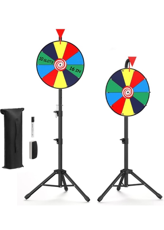 Photo 1 of XvmeiMym 16 inches Spinning Prize Wheel, 10 Slots Floor Spinner - Tabletop Heavy Duty Adjustable Height Roulette Wheel for Carnival, Trade Show, Win Fortune Spin Games