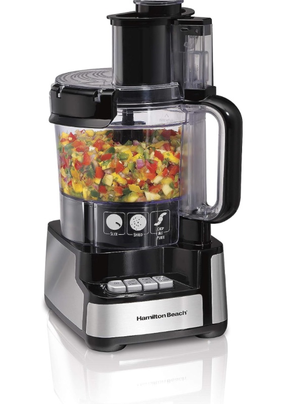 Photo 1 of **WASH BEFORE USE**Hamilton Beach Stack & Snap Food Processor and Vegetable Chopper, BPA Free, Stainless Steel Blades, 12 Cup Bowl, 2-Speed 450 Watt Motor, Black (70725A