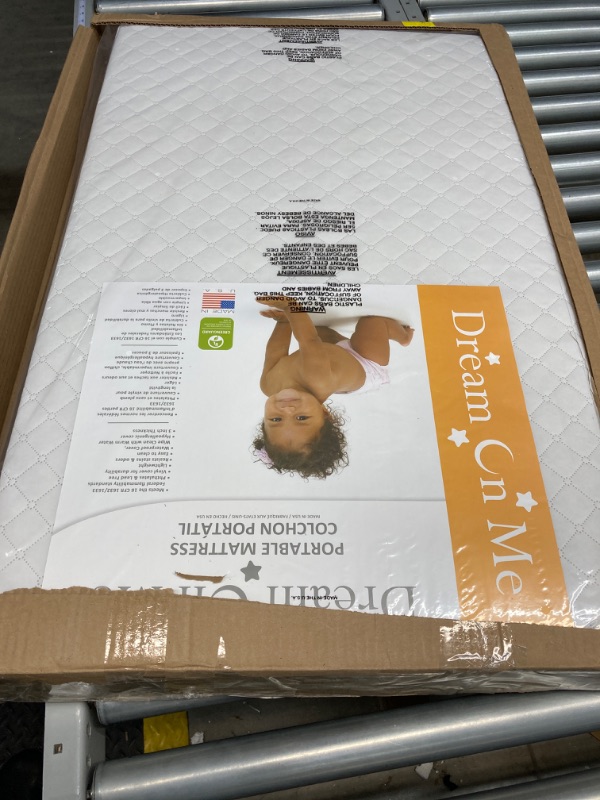 Photo 2 of Dream On Me Holly 3” Fiber Portable, Greenguard Gold Certified, Waterproof Vinyl Cover, Lightweight Mini Crib Mattress, White