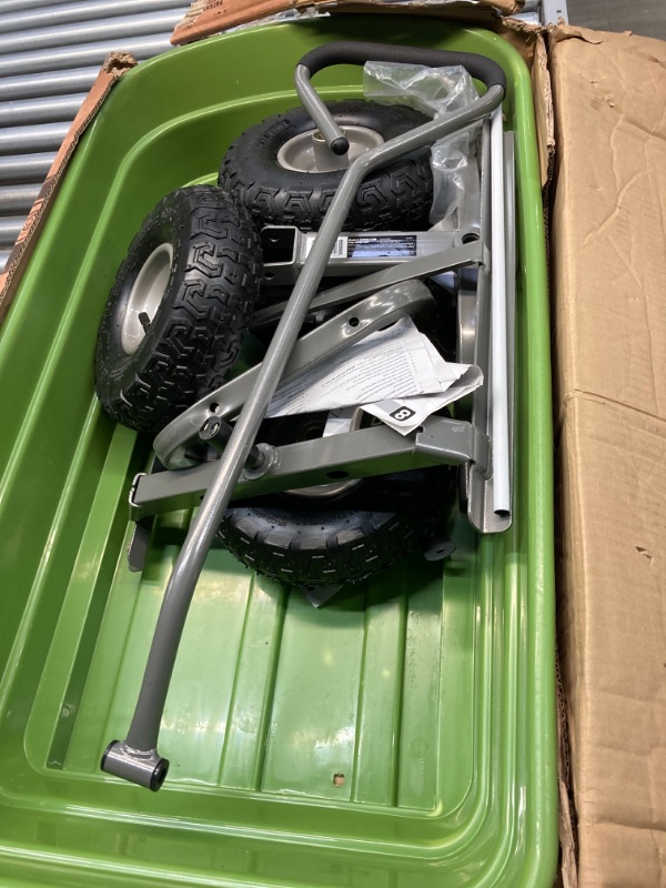 Photo 2 of ***(NO HARDWARE)***
Gorilla Carts 600 Pound Capacity Heavy Duty Poly Yard Garden Steel Quick Dump Utility Wheelbarrow Wagon Trolley Cart with Straight Pull Handle, Green Green Dump Cart