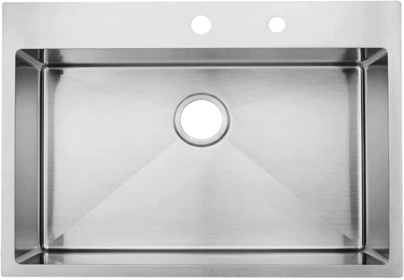 Photo 1 of 33 x 22 Inch Drop in Stainless Steel Kitchen Sink, Single Bowl 16 Gauge Top mount Sink Commercial Handmade 9 Inch Deep Kitchen Sinks Workstation Single Basin Brushed Satin Nickel
