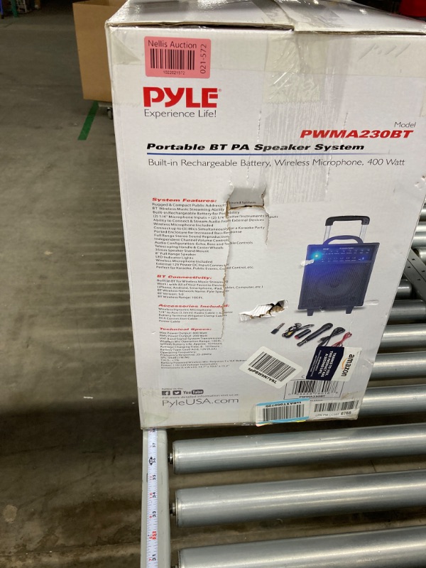 Photo 3 of Pyle Wireless Portable PA System-400W Bluetooth Compatible Rechargeable Battery Powered Outdoor Sound Stereo Speaker Microphone Set w/Handle, Wheels-1/4 to AUX, RCA Cable (PWMA230BT)