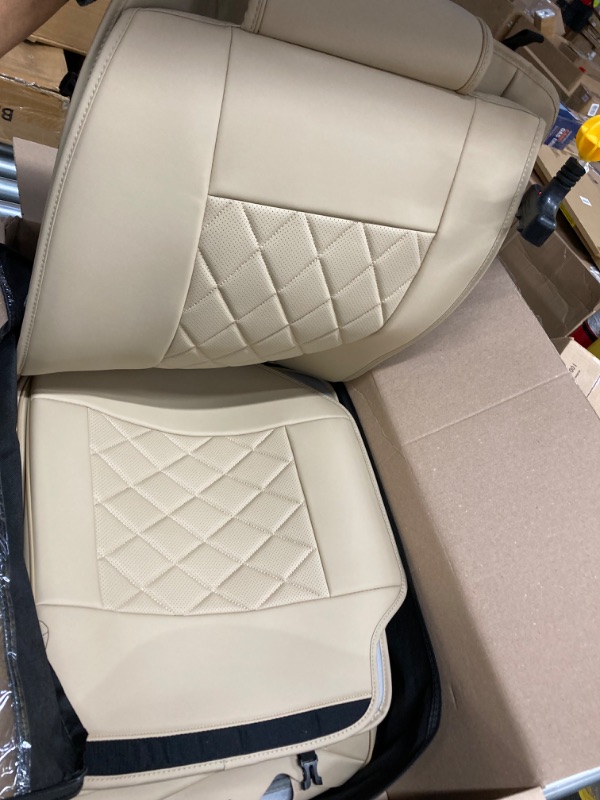 Photo 4 of Coverado Car Seat Covers Full Set, 5 Seat Universal Seat Covers for Cars, Luxury Faux Leather Waterproof Seat Covers, Front and Back Car Seat Protector, Auto Seat Covers Fit for Most Vehicles, Beige A-Beige FullSet