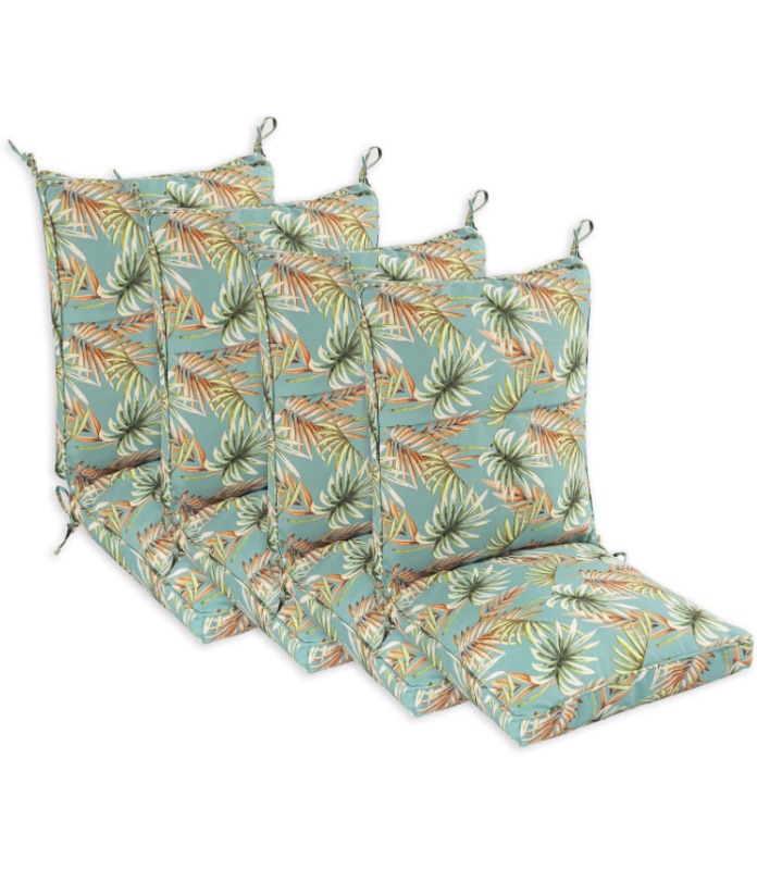 Photo 1 of *STOCK PHOTO FOR REFERENCE* Set of 4 Outdoor Dining Chair Cushions, Comfort Patio Seating Cushions, 44 x21x4.5 inch, Single Welt and Zipper, Verdant Leaf Canopy