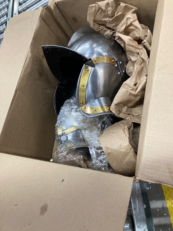 Photo 2 of Bergonet Knight's - Jousting Closed Helmet in Steel Brass Trim Rustic Vintage Home Decor Gifts