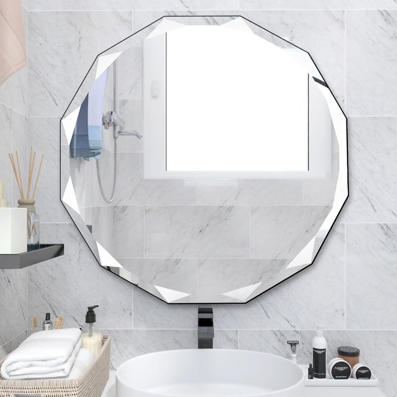 Photo 1 of 30" x 30" Beveled Edge Frameless Wall Mount Mirror, Unique Vanity Mirror, Frameless Wall Mirror for Bathroom, Living Room, Bedroom, Entryway Diamond 30"×30”