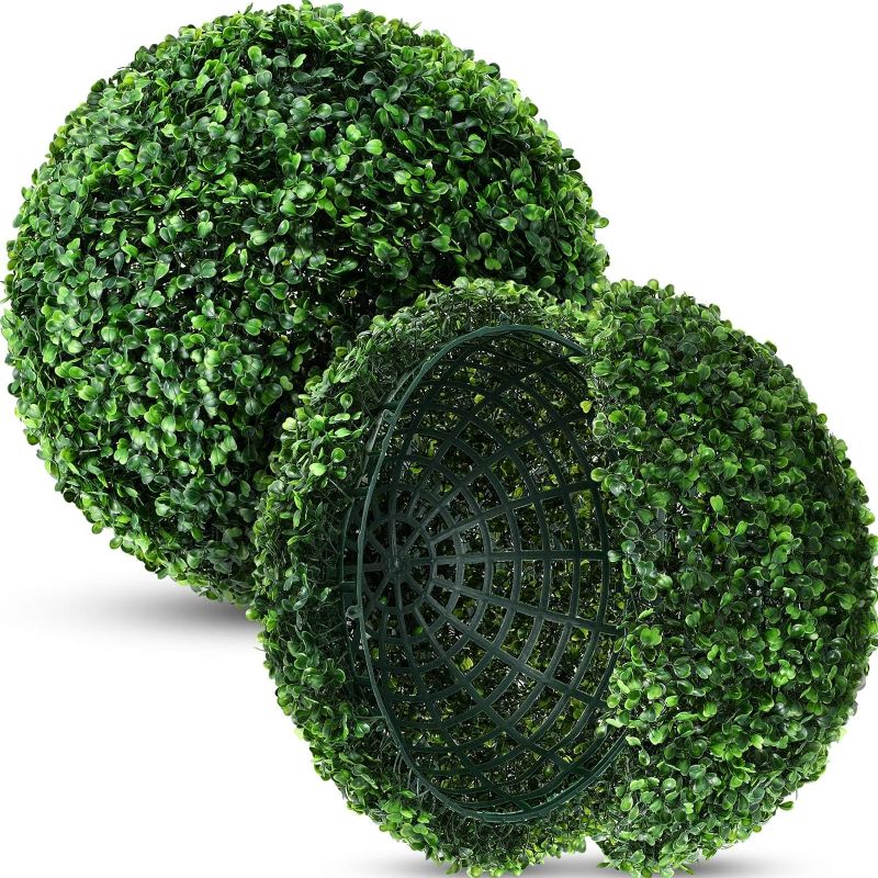 Photo 1 of Hotop 2 Pcs Artificial Plant Topiary Ball 4 Layers Garden Spheres Boxwood Balls Artificial Topiaries Spheres Decorative Balls for Backyard, Balcony, Garden, Wedding, Indoor Outdoor Decor (11 Inches)