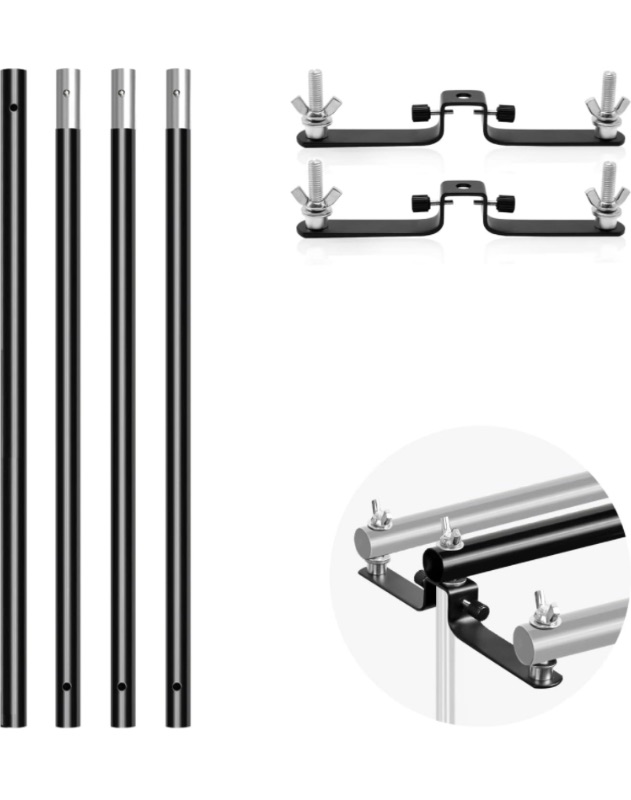 Photo 1 of *MISSING ONE BAR* 10 ft Wide Crossbar, 4-Section/Triple Crossbar Mount, 2-Piece Set, Photography Lighting Muslin Backdrop Support Crossbar, Wide Compatibility, AGG3294