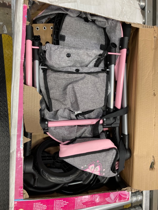 Photo 2 of Bayer Twin Doll Pram Neo, Grey, Pink with Butterfly, Jean Look