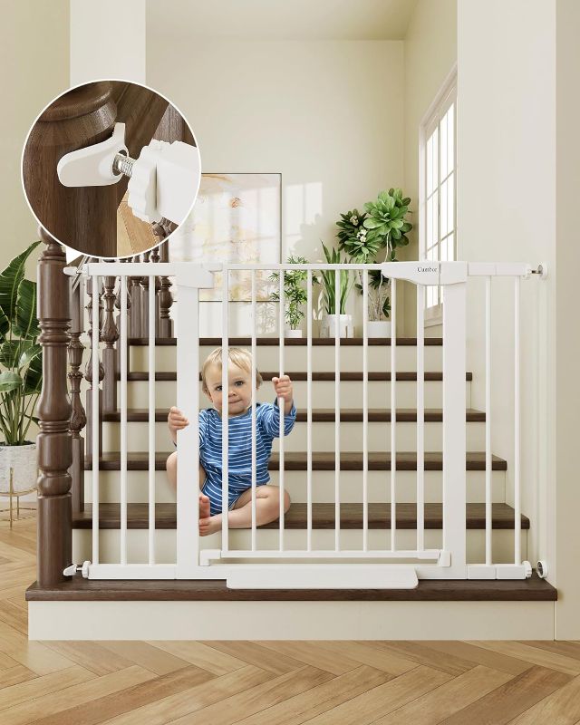 Photo 1 of 
Cumbor 29.7-46" Baby Gate for Stairs, Mom's Choice Awards Winner-Auto Close Dog Gate for the House, Easy Install Pressure Mounted Pet Gates for Doorways, Easy Walk Thru Wide Safety Gate for Dog, White