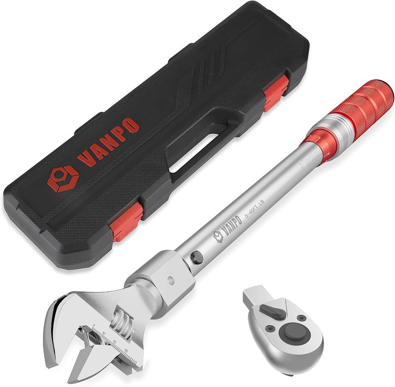 Photo 1 of Adjustable Torque Wrench, 5-45 Ft.lb/7-61 Nm, 38MM Open End Torque Wrench, 3/8 Inch Drive Torque Wrench with Interchangeable Jaw & Ratchet Head for HVAC, Car, Moto, Narrow Pipeline