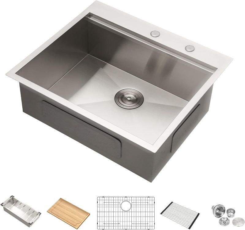 Photo 1 of 
28 Inch Drop In Workstation Sink, Drop In Kitchen Sink 16 Gauge Stainless Steel Topmount Ledge Workstation Single Bowl 28x22 Overmount Kitchen Sink Basin,