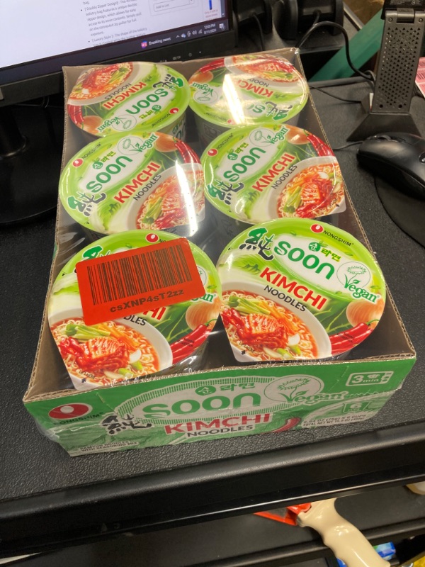 Photo 2 of Nongshim Soon Kimchi Instant Vegan Ramen Noodle Soup Mix Cup, 6 Pack, Microwaveable Vegan Meatless Ramen, Real Kimchi Flakes Soon Kimchi Vegan 2.64 Ounce (Pack of 6)