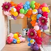 Photo 1 of 128Pcs Rainbow Tropical Balloon Arch Garland Kit Sunflower Splash Beach Balls for Summer Pool Beach Hawaii Luau Flamingo Theme Birthday Party Decorations