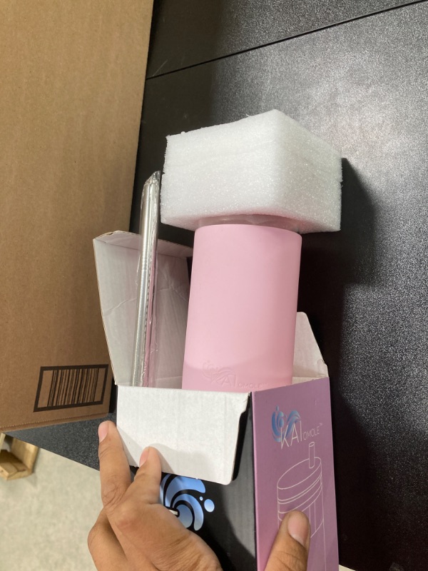 Photo 1 of 20oz Tumbler with Lid and Straw, Silicone Protective Sleeve, Bamboo Lid and Base, Boba Cup, Iced Coffee Cup, Glass Water Bottles - BPA Free (Pink)