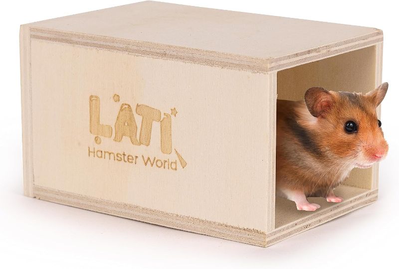 Photo 1 of Hamster Wood Rectangular Box Hideout: Cozy Miniature Box Cage House for Small Pet Animals Like Hamsters, Gerbils, Degus, Chinchillas, Mice, Rodents, 3,9 by 2.7 by 2.3 Inches, White
