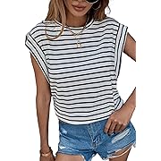 Photo 1 of 
Floerns Women's Casual Stripe Print Cap Sleeve T Shirts Round Neck Tee similar size m 