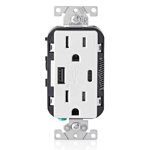 Photo 1 of 15 Amp Decora Type A and C USB Charger Tamper-Resistant Outlet, White