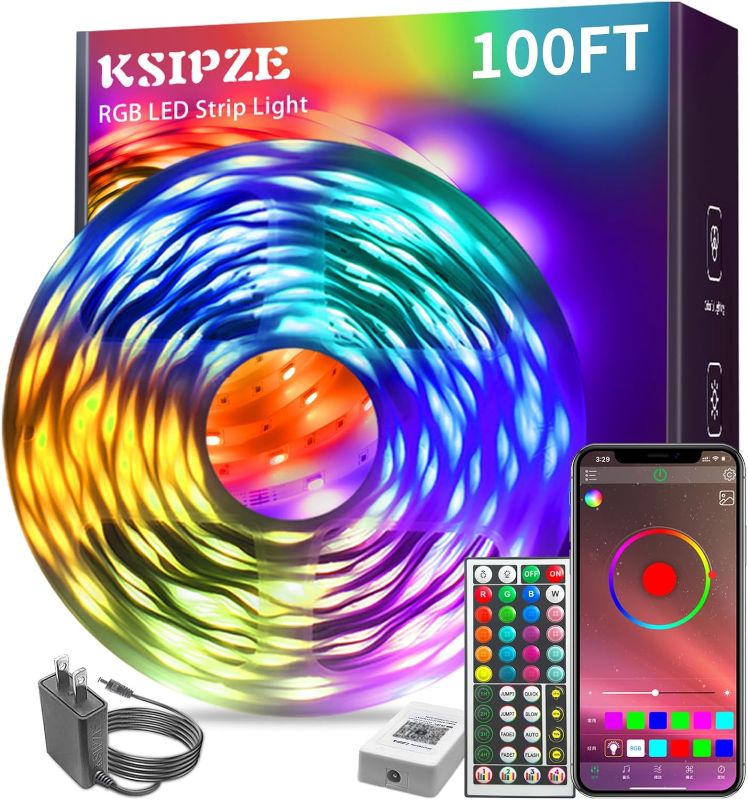 Photo 1 of 100ft Led Strip Lights RGB Music Sync Color Changing,Bluetooth Led Lights with Smart App Control Remote,Led Lights for Bedroom Room Lighting Flexible Home Décor