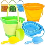 Photo 1 of 2 pack FUTUREPLUSX 9PCS Collapsible Beach Bucket Set, Colorful Sand Bucket and Shovels Set with Mesh Bag, Collapsible Sand Toys for Beach Travel, Beach Accessories, Beach Toys for Toddlers