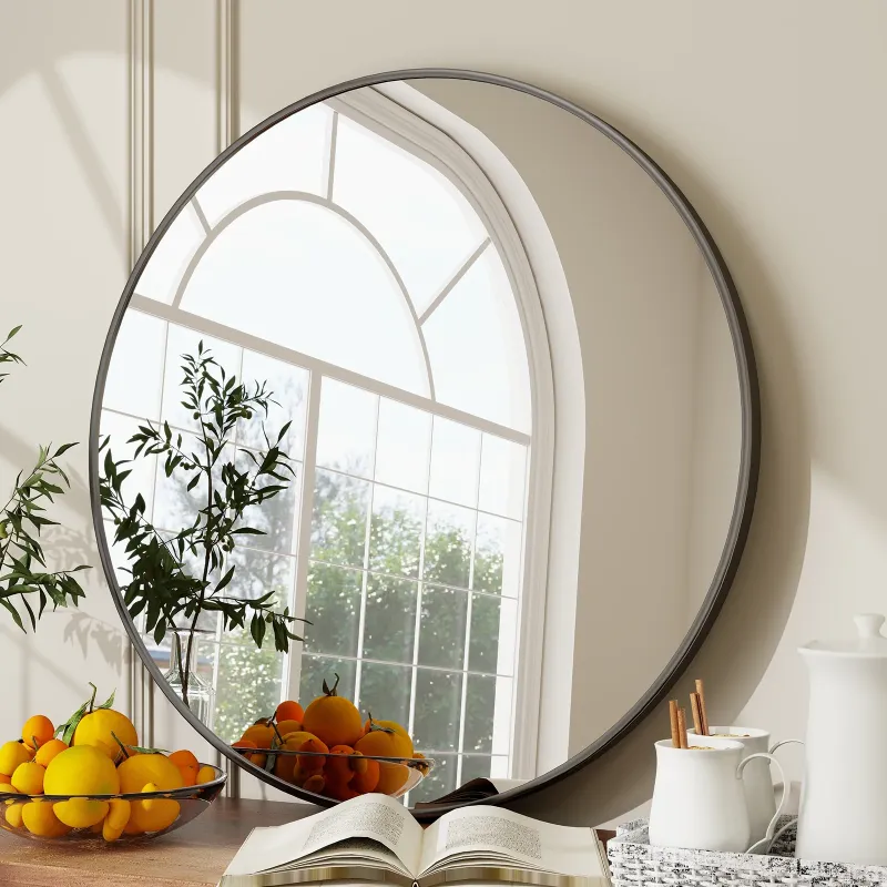 Photo 1 of 30" Wall Mirror Bathroom Mirror Wall Mounted Round Mirror, Black