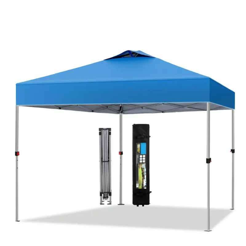 Photo 1 of  Living 10x10ft Pop-up Canopy Tent Straight Legs Instant Canopy for Outside with Wheeled Bag - Blue