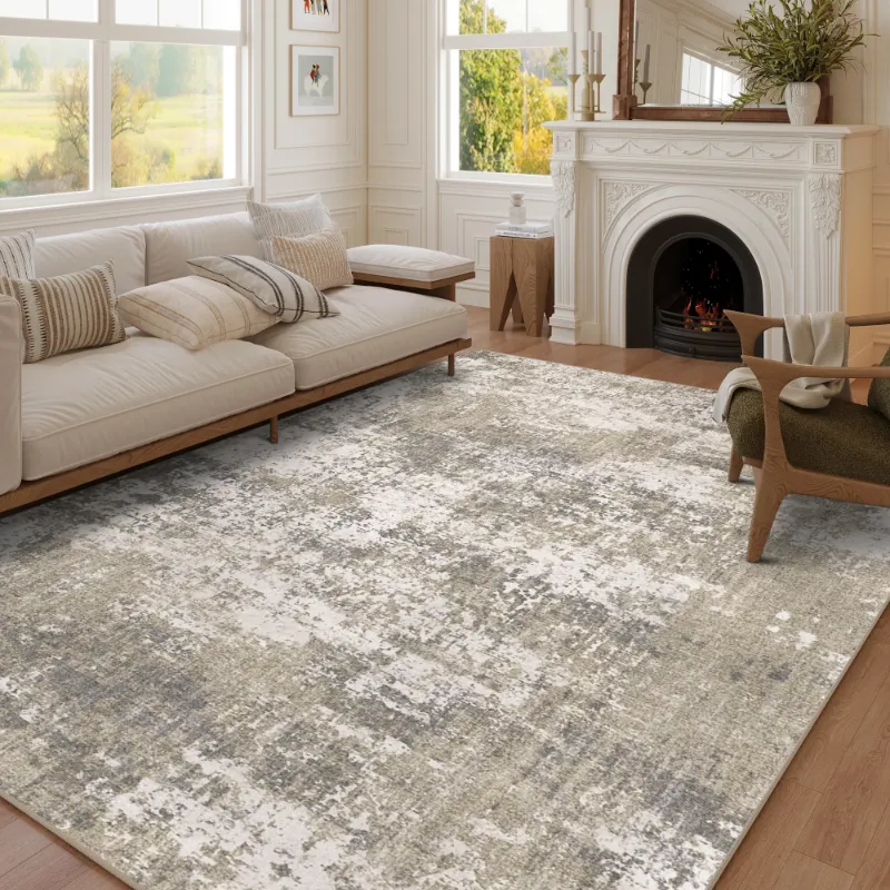 Photo 1 of  6'x9' Abstract Area Rugs for Living Room Bedroom Dining Room Office Farmhouse Distressed Machine Washable Non-slip, Beige Gray