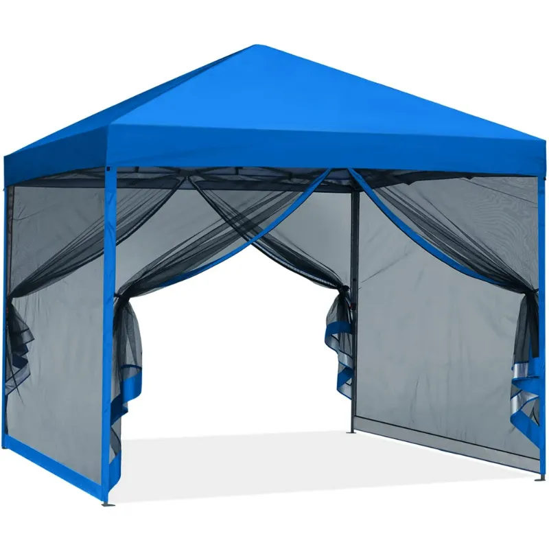 Photo 1 of  8 ft x 8 ft Easy Pop up Outdoor Canopy Tent With Netting, Blue