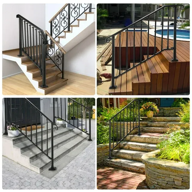 Photo 1 of ***PARTS ONLY****Handrails for Outdoor Steps, Fit 4 or 5 Steps Outdoor Stair Railing Exterior Steps Wrought Iron Handrail for Concrete Steps or Wooden Stairs Heavy Duty Freestanding Stair Railing Indoor