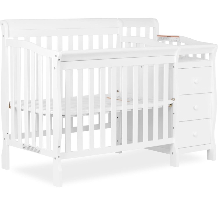 Photo 1 of Jayden 4-in-1 Mini Convertible Crib And Changer in White, Greenguard Gold Certified, Non-Toxic Finish, New Zealand Pinewood, 1" Mattress Pad