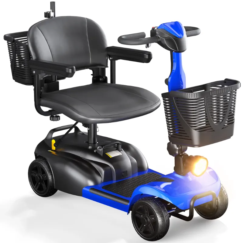 Photo 1 of 4 Wheels Mobility Scooter with Cane Holder for Seniors, Electric Folding Wheelchair Device for Travel, Blue