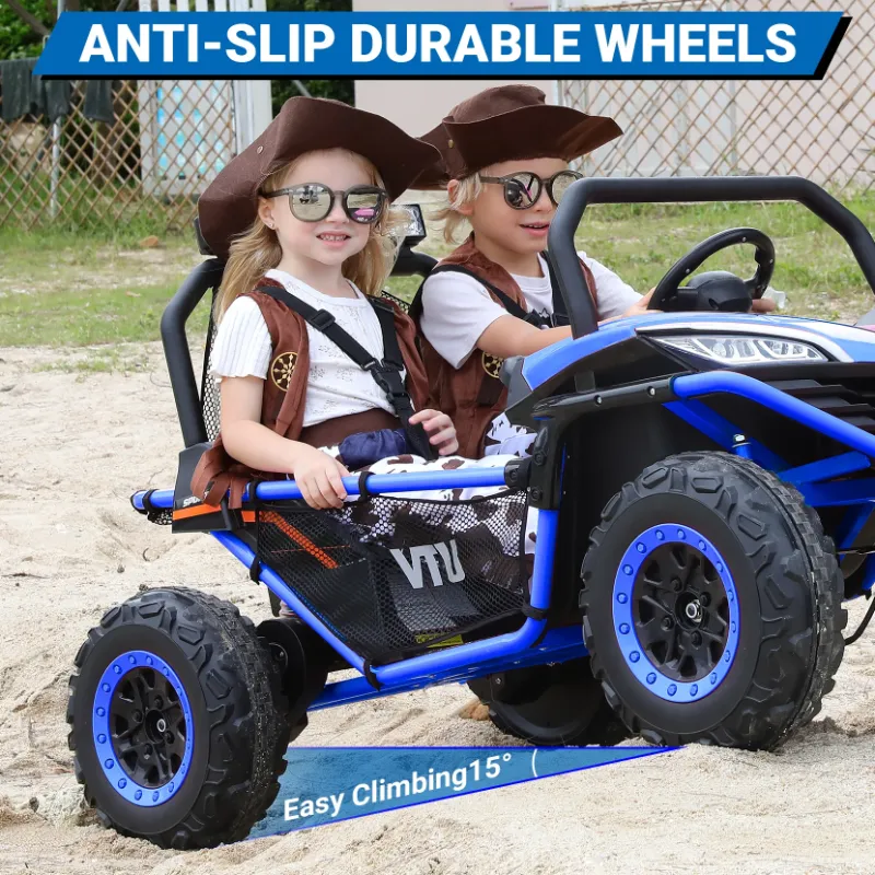 Photo 4 of 24V Kids Ride on Car,Neche 2 Seater Powered off-Road,4WD Electric Vehicles with Remote Control,Maximum 5mph,Spring Suspension UTV for 3-8 Boys Girls,Blue