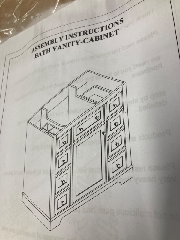 Photo 3 of 36" Bathroom Vanity Without Sink, Cabinet Base Only, Bathroom Cabinet with 6 Multi-Functional Drawers and 1 Door, Solid Wood Frame Bathroom Cabinet, White