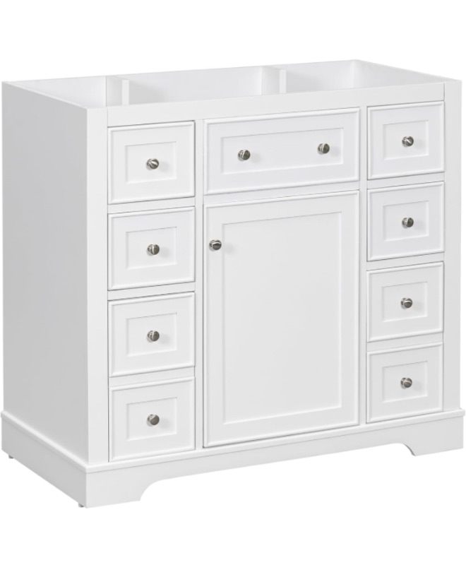 Photo 1 of 36" Bathroom Vanity Without Sink, Cabinet Base Only, Bathroom Cabinet with 6 Multi-Functional Drawers and 1 Door, Solid Wood Frame Bathroom Cabinet, White