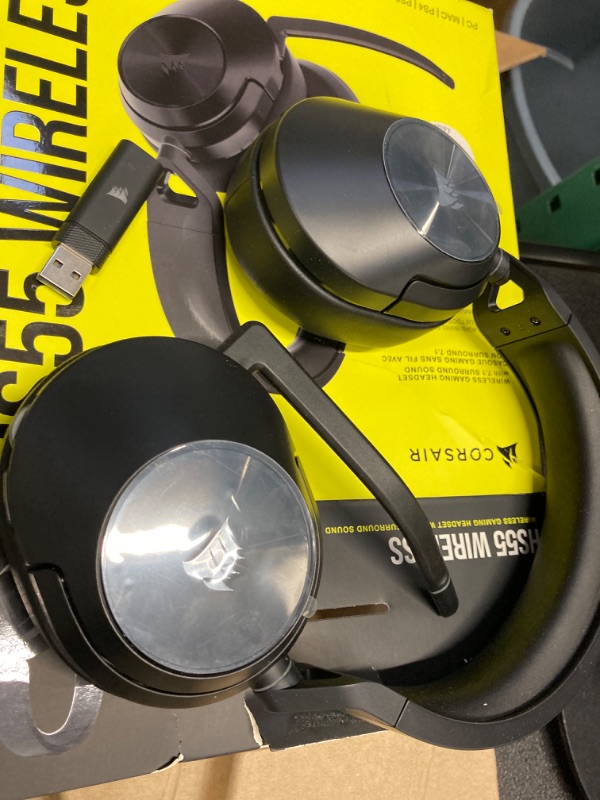 Photo 1 of Corsair HS55 Wireless Gaming Headset - Low-Latency 2.4GHz Wireless or Bluetooth®, Dolby® Audio 7.1 Surround Sound, Lightweight, Omni-Directional Microphone, On-Ear Audio Controls - Carbon