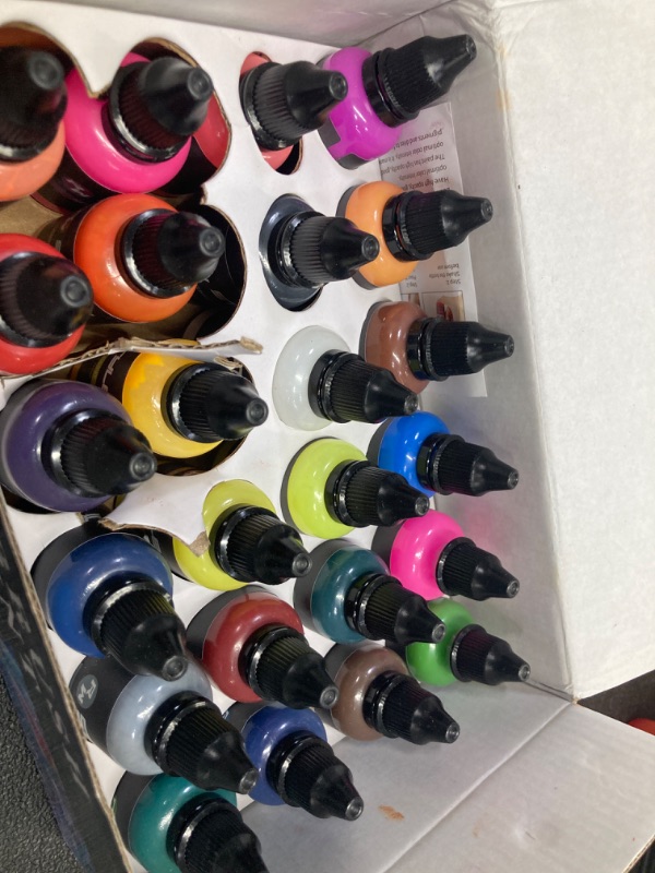 Photo 2 of  Airbrush Paint - 24 Colors Airbrush Paint Set 1fl oz, Opaque & Brilliant Colors, Leather & Shoe Acrylic Air brush Paint Kit Ready to Spray Water Based for Artists Beginners Hobbyist…