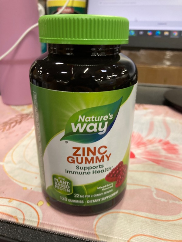 Photo 2 of (((EXP 08/31/25)) Nature's Way Zinc Gummies, Daily Immune Support Gummies*, 100% Daily Value Zinc per Gummy, Mixed Berry Flavored, 120 Gummies (Packaging May Vary)