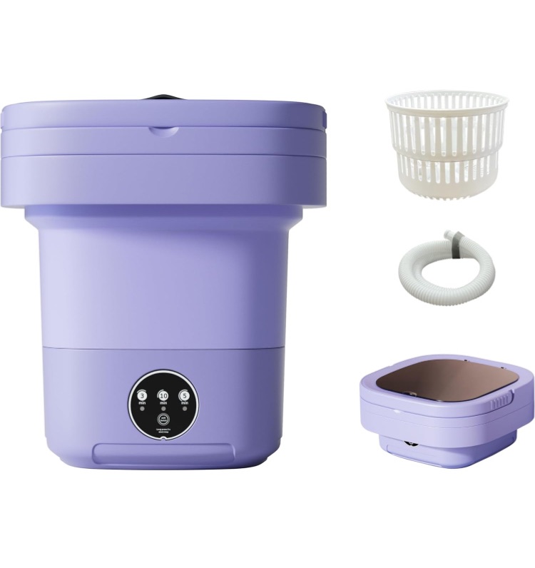 Photo 1 of Mini Portable Washing Machine with 10L Capacity and Blue Light, Ideal for Underwear, Socks, Baby Clothes, Foldable Design for Space-saving Convenience, Perfect for On-the-Go Use - Purple