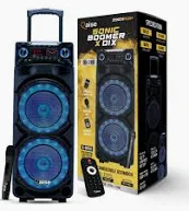 Photo 1 of Portable PA System with Wireless Mic - Bluetooth Party Boombox Speaker & Karaoke Machine with Lights, Dual 10” Subwoofer, X-Bass & 8000 Watts Peak Power - SonicBoomer X-Dix