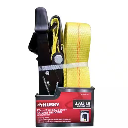 Photo 1 of 2 in. x 27 ft. Heavy-Duty Ratchet Tie-Down Strap with Flat Hooks

( Comes with 2 )