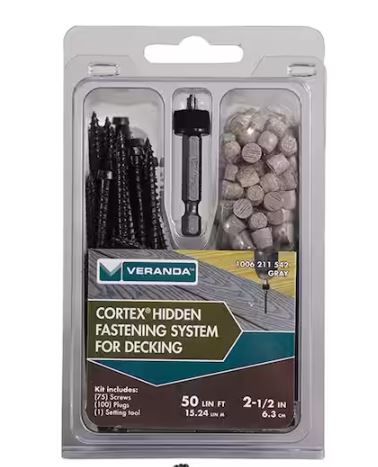 Photo 1 of Cortex Hidden Fastening System for Veranda Decking – 2-1/2 inch Cortex screws and plugs – Gray (50 LF)

