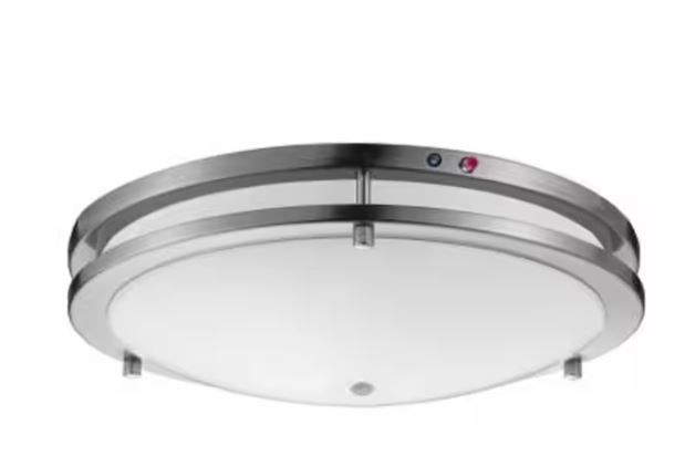 Photo 1 of 16 in. Brushed Nickel Selectable LED Flush Mount with Motion Sensor and Battery Backup
