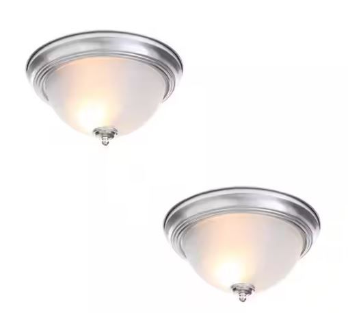 Photo 1 of 13 in. 2-Light Brushed Nickel Flush Mount (2-Pack)
